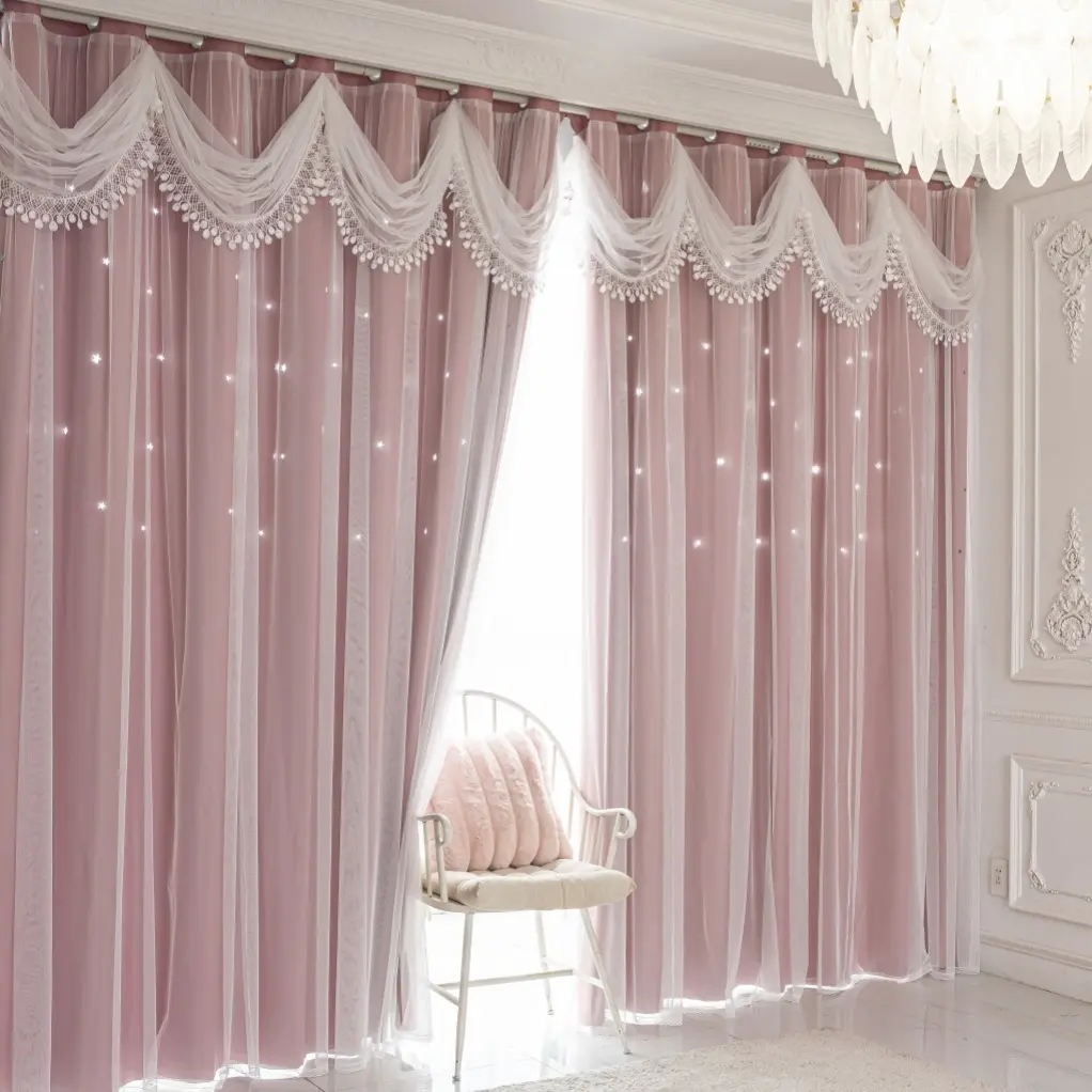 Double-Layer Hollow Star Curtain Set, Ready Made Curtains, Window Curtain, Minimalist Design, Elegant European Style Drapes for Living Room & Bedroom, High-End Decor