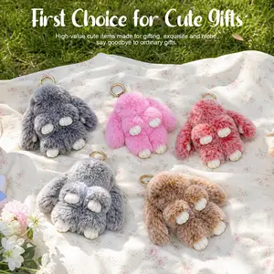 Handmade Rabbit Shape Bunny PomPom Keychain, Knitted Frosty Bunny Keychain, Cute Summer, Holiday & Birthday Gift for Car Bags Phones, Charm Accessory Pendant-18cm/7.09in (Without Tin Box) SummerVibes