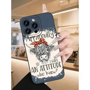 Highland - Cow Printed 2D Pattern Popular Creative Black Matte Feel Full Protection Dustproof And Waterproof Soft Shell, Suitable For IPhone17/IPhone17 Air/IPhone17 Pro/IPhone17 Pro Max/16 Pro Max/15 Pro Max/14 Pro Max/13 Pro Max/12 Pro Max/11 Pro Max
