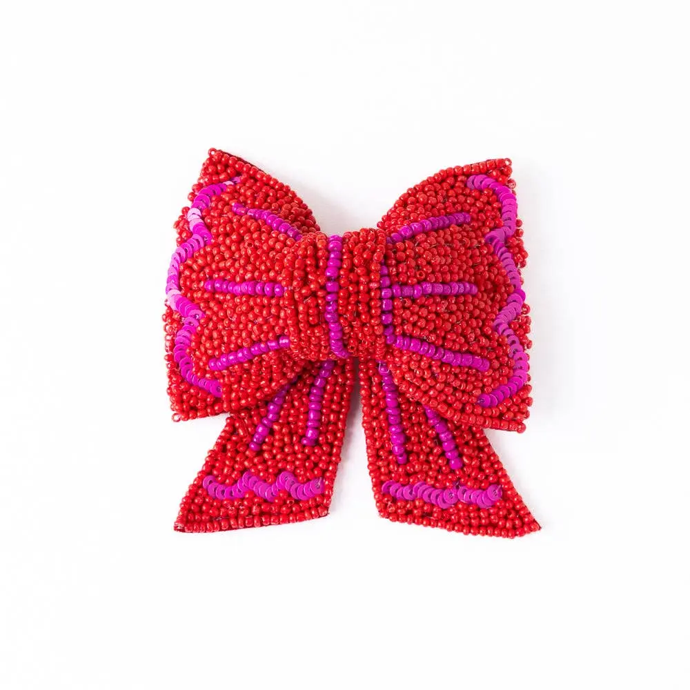 Clara Beaded Bow Barrette Red + Magenta Wholesale