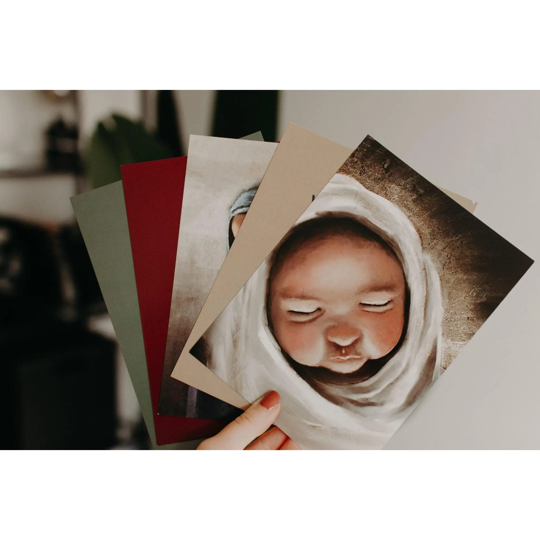 Blessed Is She Emmanuel 5-Pack Christmas Postcards, Faith-Based Christian Catholic Religious Holiday Greeting Cards, Printed on Premium Cardstock, Church Gifts, Stocking Stuffers, Office Stationery