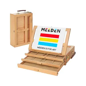 MEEDEN Large Adjustable Artist Tabletop Sketchbox Easel- Multi-Function Solid Beech Wood Storage Box Easel with 3-Drawer for Artist, Art Students & Beginners
