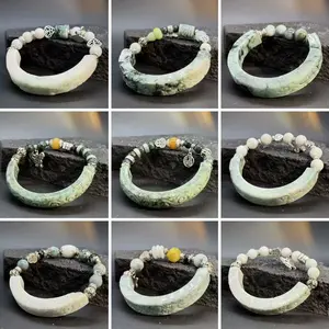 Natural Jade Carve Half Bangle 【028-036】