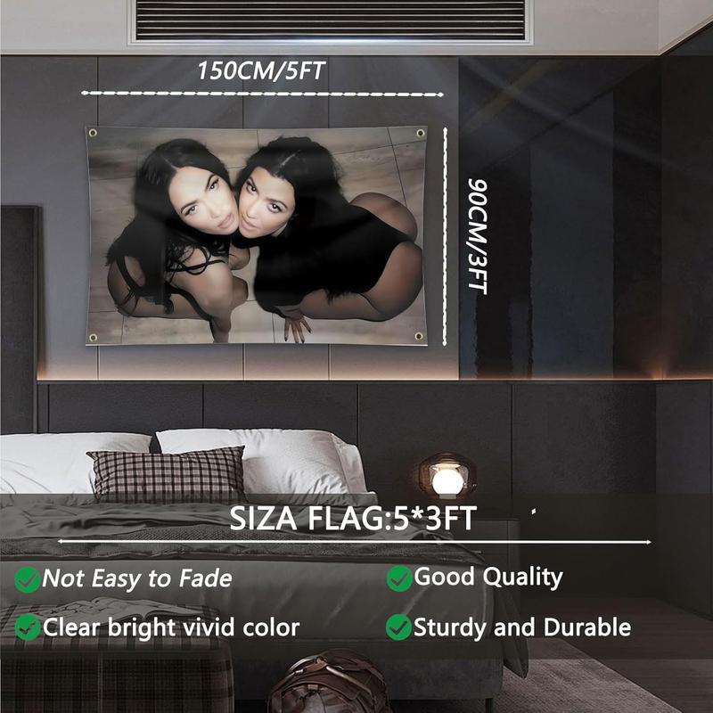 TIGERBABY Mega*n Fox And K*ourtney Karda-shian Flag Tapestry,3*5Ft Flag With 4 Brass Grommets,For College Dorm Room Decor,Outdoor Parties, Gift,Living Room,flag for room Decoration