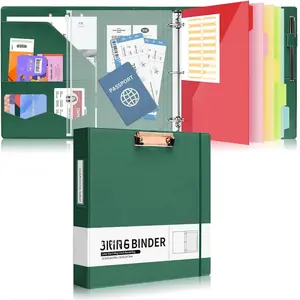 Professional Leather Binder Portfolio with Clipboard, Zipper Pouch, 5 Sheets Plastic DividersLeather 3 Ring Binder 8.5 x 11, 2-inch Round Rings, Professional Binder Organizer, Green