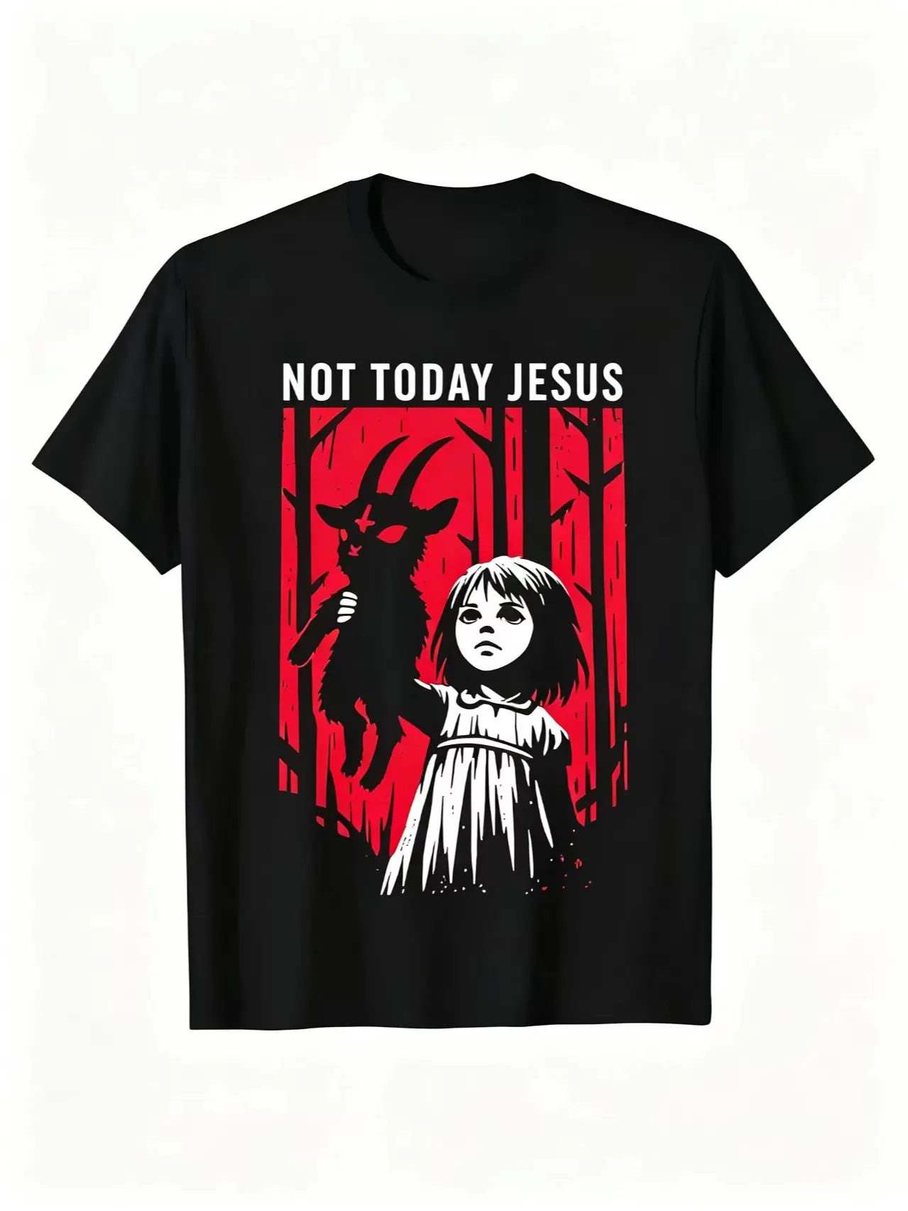 Men's Gothic Aesthetic T-Shirt with Funny Baphomet Graphic - Oversized Cotton Shortsleeve Top, Casual Streetwear for Menswear, Goat, Alternative, Tops, Print, Tshirt, Crew Neck, Round Neck, Casual Top