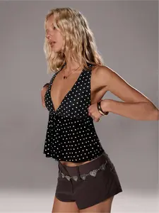 Women's Elegant Polka Dot V-Neck Halter Camisole,
