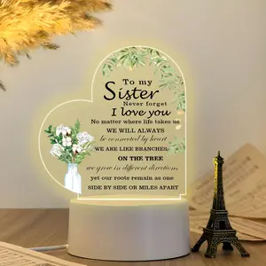 Acrylic Heart Night Light Decor, Heart Plaque, Sister Gift, Birthday Present, Meaningful Memorial Keepsake, Sisters' Special Decoration