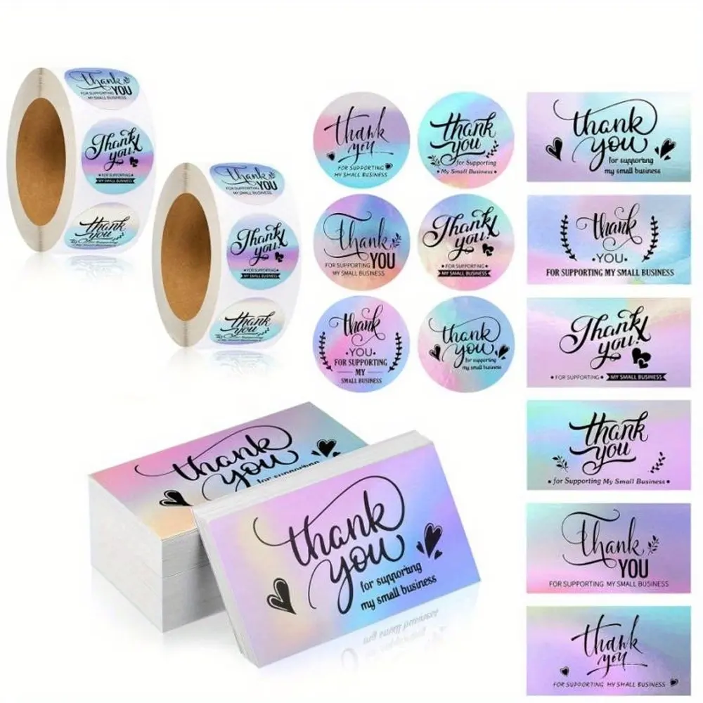 1120pcs Thank You Cards and Stickers Set, Thank You Cards Small Business and Thank You Stickers Label Roll Thank You for Supporting My Small Business Cards for Envelope Retail Store