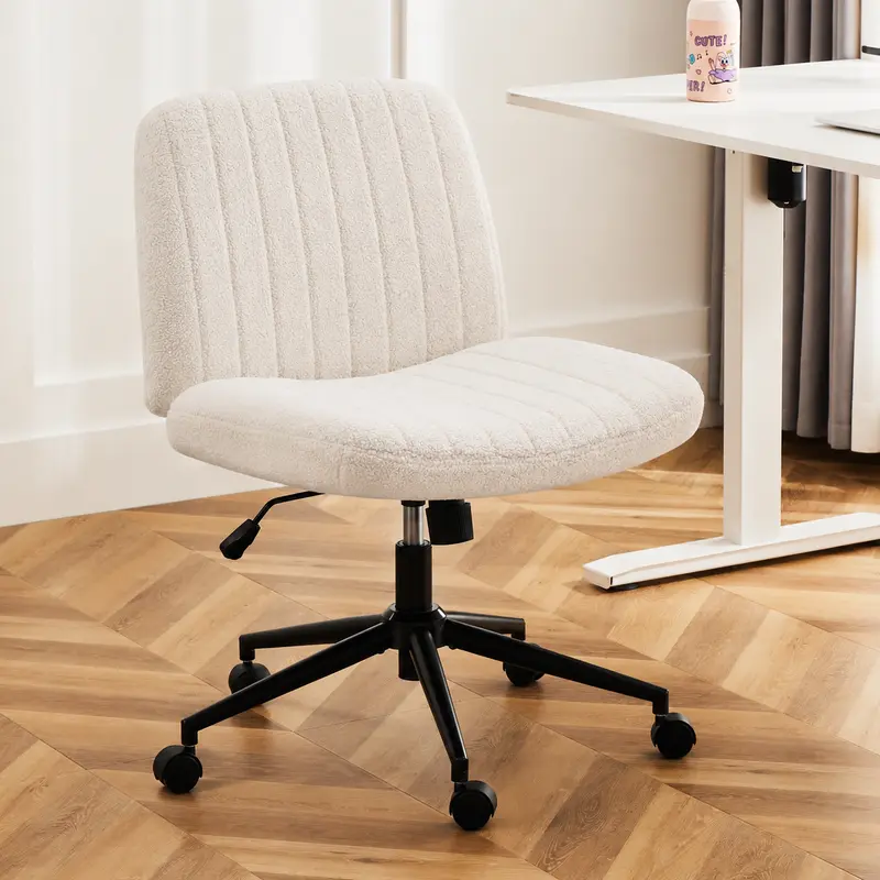 Sweetcrispy Criss Cross Swivel Computer Chair - U-Shaped Cushion, Height-Adjustable Wide Seat, 360° Swivel Ease Rocking Base, Adjustable Armless Chair with Sofa-Like Back, Modern Ergonomic Indoor Furniture for Home Office