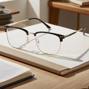 Men's Classic Business Glasses - Non-Prescription Glasses, Simple Black Frame with Gold Accents, Daily Work Casual Accessories, Professional Decorative Glasses, Durable High-Quality Optical Products, Office Accessories, Fashionable Lightweight Design, Tre