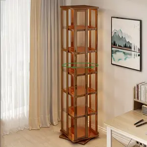 [Bamboo Rotating Bookshelf] 6-Tier 360 °   Swivel Bamboo Rotating Bookshelf - Durable Thick Base Plate Display Rack for Comics, CDs & Games - Perfect for Living Room, Study, or Office
