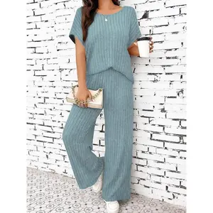 Casual Loose-Fitting Long Pants Set, Moderate Thickness Knitted Fabric for All Seasons, Comfortable for Ages 25-54