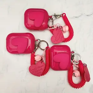 New Magenta Heart-Shaped Case for Airpods 4, Suitable for Apple Wireless, Protective Cover to Prevent Drops, Sold Individually
