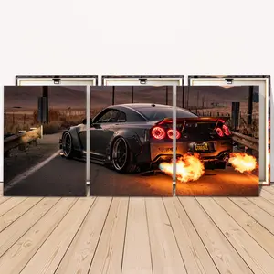 Car Pattern Canvas Painting with Wooden Frame, 3 Counts/set Modern Cool Design Wall Art, Wall Decor for Home Living Room Bedroom Office