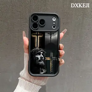Stylish Jesus Cross Design Phone Case, Soft Silicone, Fully Protected and Shockproof For iPhone 17 16 15 Pro Max 14 13 12 11 Plus Air Cover