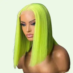 Green Bob Lace Front Human Hair Wigs - Fashion Accessory