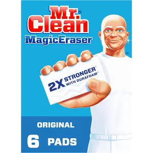 Mr. Clean Magic Eraser Original Cleaning Pads, Multi Purpose Cleaner, Bathroom Cleaning Supplies, All Purpose Cleaner, White, 6 Count
