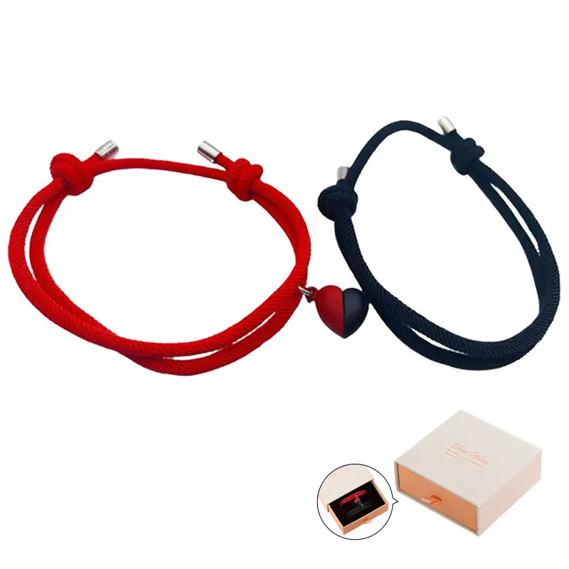 Red and black heart-shaped magnetic couple bracelet, birthday gift, Valentine's Day gift, couple accessories