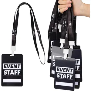 30 Sets Event Staff Lanyards, with Staff Pass writable Staff PVC Cards Black Lanyards Backstage Pass for Conference, School, Party Event, Office Supplies,  Party(Black)