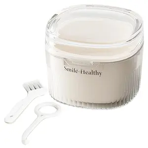 Denture Case Kit, Retainer Cleaner Case with Cleaning Brush, Retainer Cleaning Denture Bath Cup with Mirror for Denture Bridges, Partial Dentures, Traditional Braces Travel