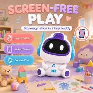 Interactive Electronic Robot Toy with LED Screen Face Display, White and Purple Plastic Body with Voice Speaker, Desktop STEM Educational Device for Boys Girls Ages 3+ Smart Multi-Mode Vacuum Cleaner