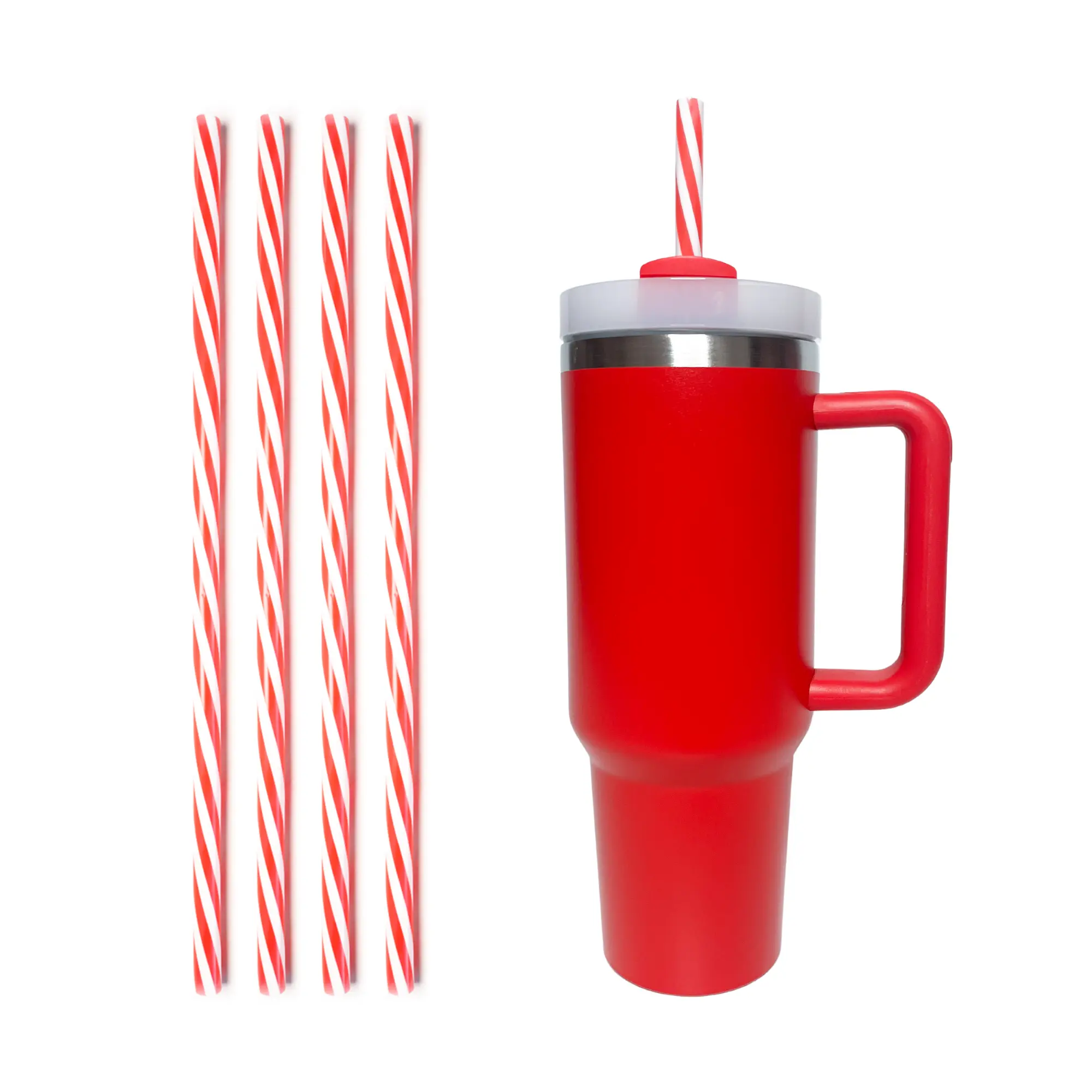40oz Candy Cane Straws 4PACK - Extra Long 12 inch Reusable Plastic Straws for 30oz 40oz Tumblers Christmas Holiday Drinkware Accessories