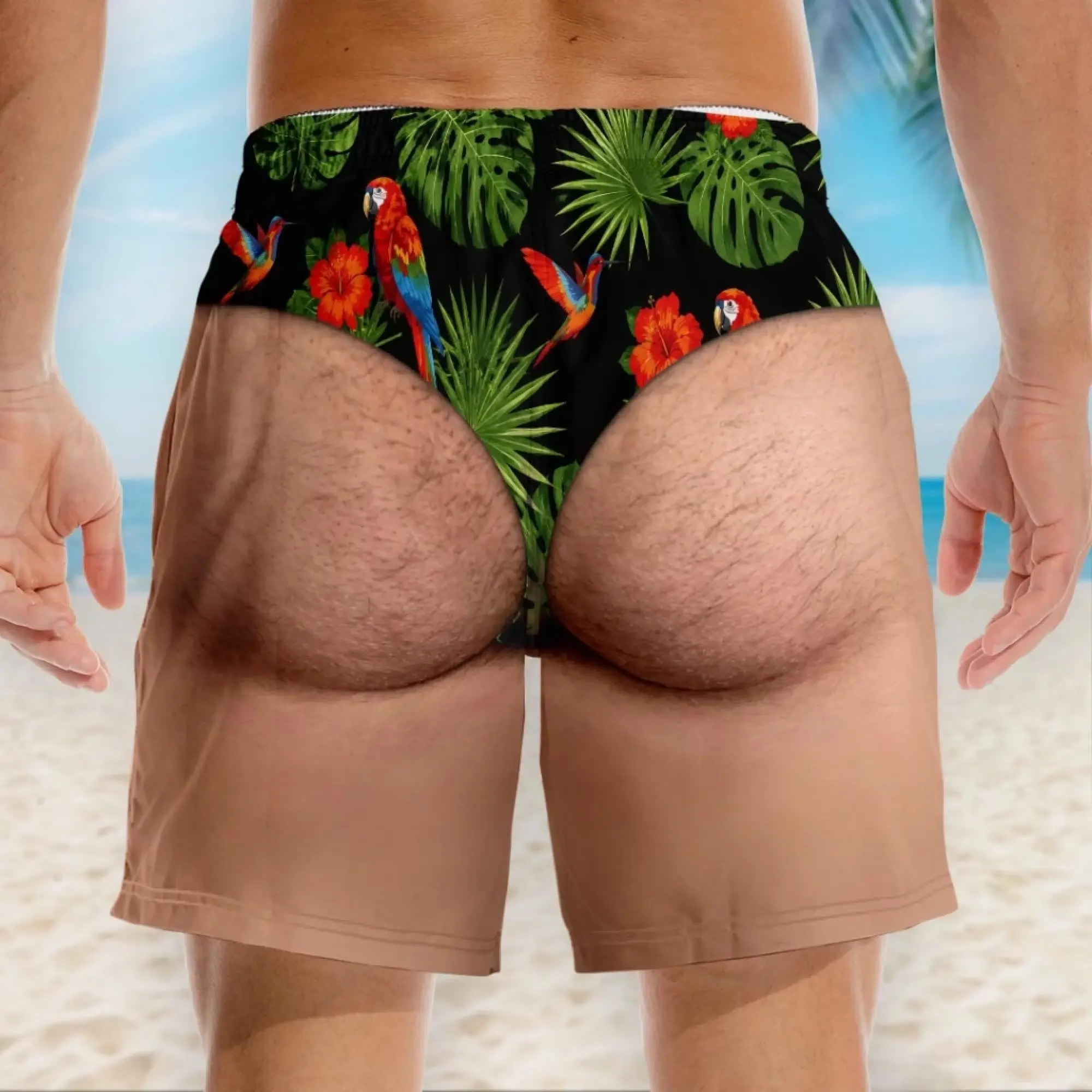 Custom Funny Novelty Swim Trunks, Unique Men's Swimwear, Joke Beach Short Gift for Him, Tropical Print Bathing Suit, Husband's Gag Gift