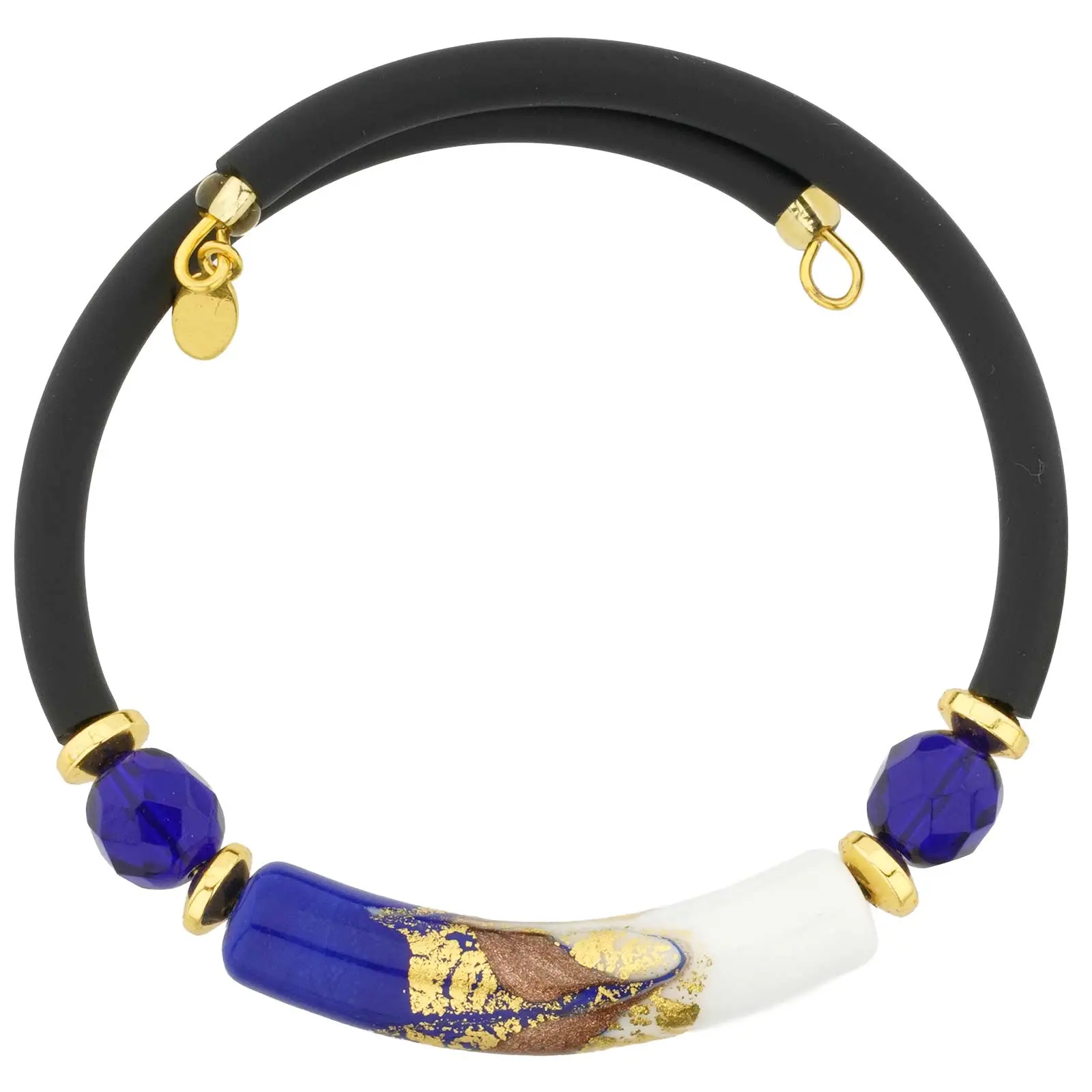 GlassOfVenice Bracelet for Adults, Handmade Murano Glass Golden Wave with 24-Karat Gold Leaf Central Bead, Variable Size Band for Anniversary or Birthday Gift