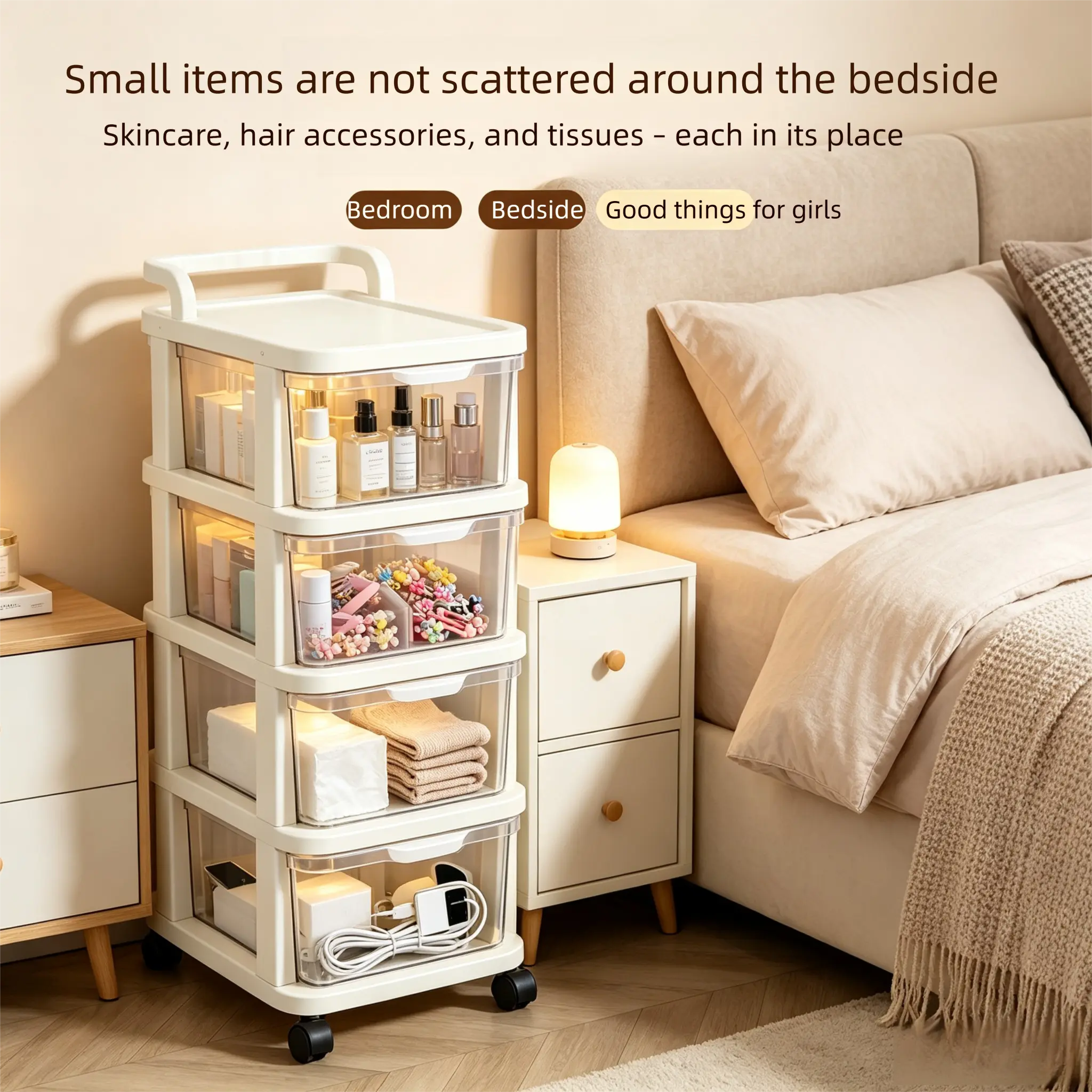 5-Tier Narrow Slim Movable Rolling Storage Cabinet with Doors - Home Supplies Organiser, Adjustable Plastic Shelving, Foldable Stackable Space-Saving Slim Rolling Cart Storage Drawer Units for Renters, Bathroom