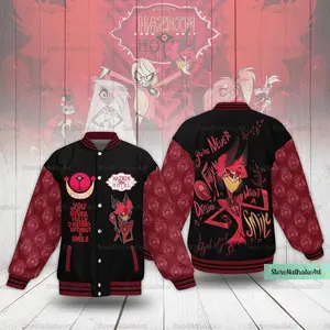 Hazbin Hotel Fan Baseball Jacket, Cartoon Streetwear Outerwear, Kids And Adults Daily Casual Varsity Style