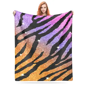 "Shadow Stripe" animal print throw blanket  220g heavyweight flannel  Tone-tone zebra pattern