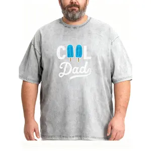Men's Plus Size "Cool Dad" Popsicle Washed T-Shirt, Summer Casual Short Sleeve Crew Neck Tee