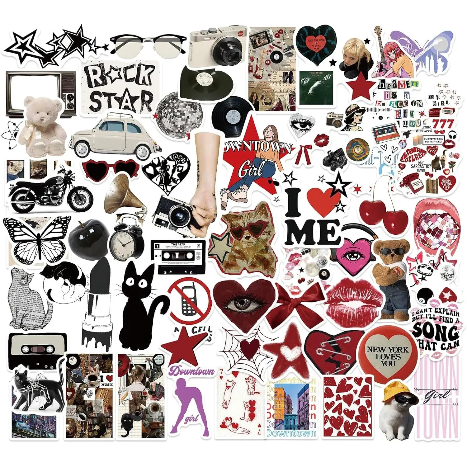 F-PCS10  170PCS Y2K Grunge Stickers, Aesthetic Downtown Girls Pack Cool Trendy 2000s for Water Bottle Funny Waterproof Stickers for Teens Adults Vinyl for Laptop Skateboard