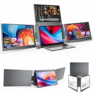 Laptop Screen Extender for Laptop, 15.6" Quad Portable Monitor, 1080P Triple Screen Laptop Monitor Extender, One Cable Connection, Alloy Body, Auto Rotation, for 12–17.3” Laptops, X90G Aluminium Computer Tablet Adjustable Android Adjustable Stand