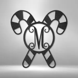 Candy Cane Initial Monogram Personalized Steel Metal Sign Wall Art