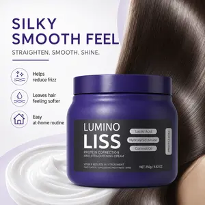 LUMINO LISS Protein Hair Straightening Cream 250g, Smoothing Hair Cream with Hydrolyzed Keratin, Lactic Acid & Coconut Oil, Frizz Control Hair Care Mask for Dry, Damaged & Unruly Hair, Smooth Sleek Finish