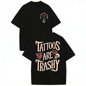 Double-Sided Print T-Shirt — "Tattoos Are Tacky" Theme | Summer Style | Drop-Shoulder, Crew-Neck, Short-Sleeve Top