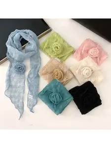 Floral Small Scarf - Soft Solid Color, Summer Versatile Neck Warmer, Thin Small Collar Scarf, Headband, Hair Tie, Fashion Belt