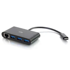 C2G USB-C to Ethernet Adapter with 3-Port USB Hub - Black