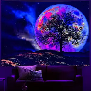 1 piece, Stunning Moon Tree Tapestry - Vibrant Black Lightweight Polyester Wall Hanging, Beautifully Designed for Home Decor, Bedroom Ambiance and Cosmic Inspiration - Easy to Hang, Durable and Fade Resistant