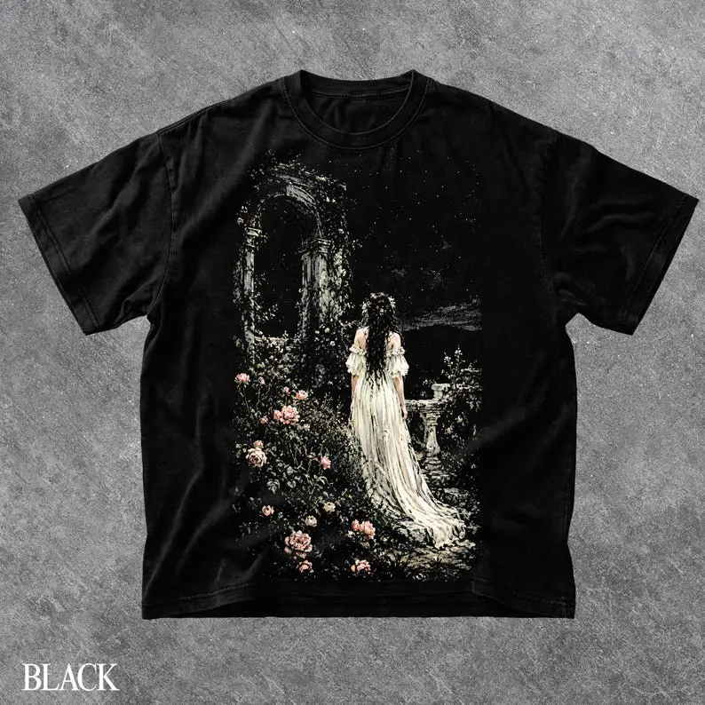 Dark Fantasy Romantic Floral Graphic Tee, Vintage Garden Woman Shirt, Cottagecore Comfort Colors Tee, Moody Botanical Shirt