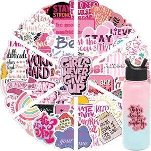50pcs Pink Motivational Phrase Stickers for Decorating Phones, Luggage, Laptops, Waterproof Removable Stickers for Kids