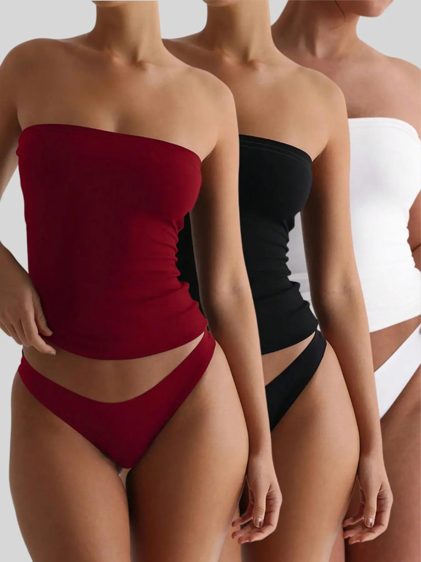 Women's Solid Color Tie Shoulder Bikini Top, Casual Fashion Sleeveless Swim Top for Spring & Fall, Ladies Swimwear for Beach Holiday Vacation, Swimwear Sets, Strapless Swimsuit Top