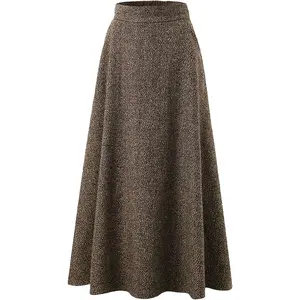 Women Winter Skirt,Aline Long Fall Skirt with Pockets and High Elastic Wasit