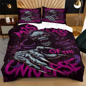 Dark skeleton print pattern soft and durable bedding quilt cover set, including 1 quilt cover and 1 or 2 pillowcases, excluding quilt and pillow core, suitable for children or adult gifts, modern style fashionable bedroom bed decoration