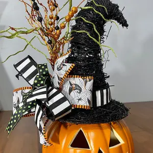 Jack-O-Lantern pumpkin witch light up tabletop porch Halloween decoration