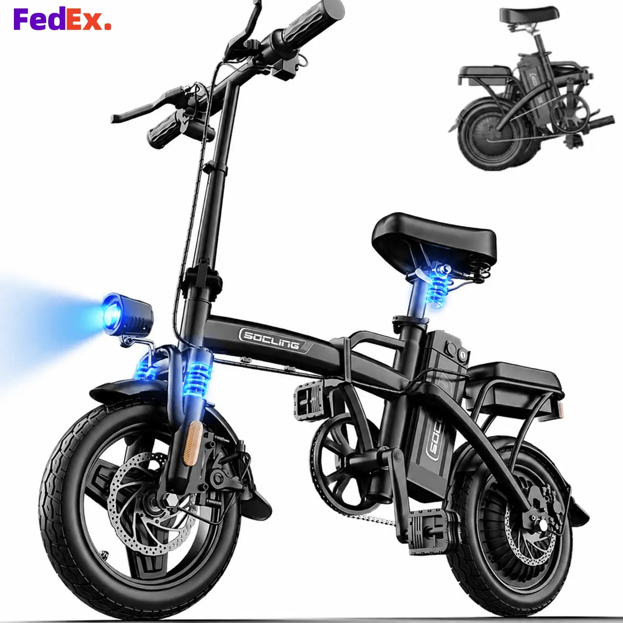 1000W  Folding Electric Bike, 14in Portable E-Bike with 48V Removable Battery, 30+mi Range, 20MPH Max Speed, Front & Rear Pneumatic Tires, Disc Brakes, 2-Person Capacity