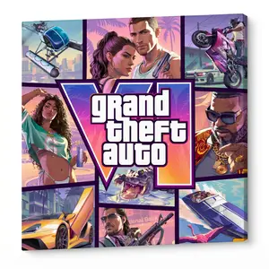 GTA 6 Poster, Grand Theft Auto VI Release Date Poster Wall Art Aesthetic Poster Quirky Animal Oil Painting Style Fun Picture Canvas for Teen Room Bedroom Studio Unique Wall Decor Home Decor Picture with Wooden Frame