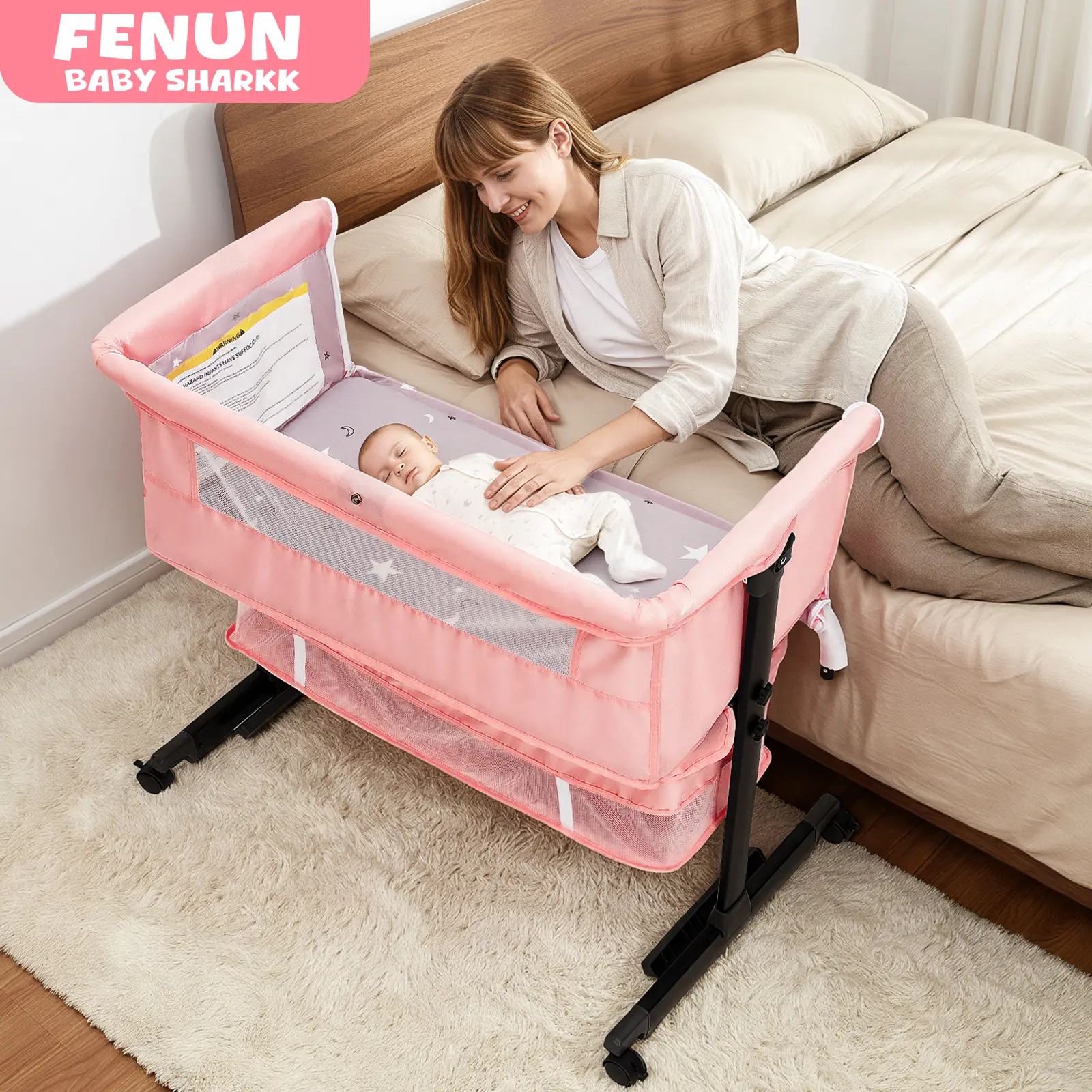 Baby Bassinet, Baby Basinet Bedside Sleeper, Easy to Fold Portable Crib Side Bassinet new Style Girl/boy bassinets, bedside bassinet Stock Up